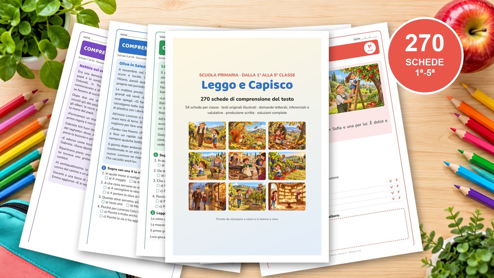 Leggo e Capisco – le 270 schede di comprensione del testo dalla 1ª alla 5ª e i 3 regali
